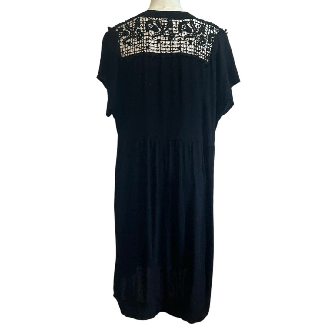 Black Boho Lace Mini Dress Plus Size 2X Lace Casual Pocket Indie Minimalist Twee