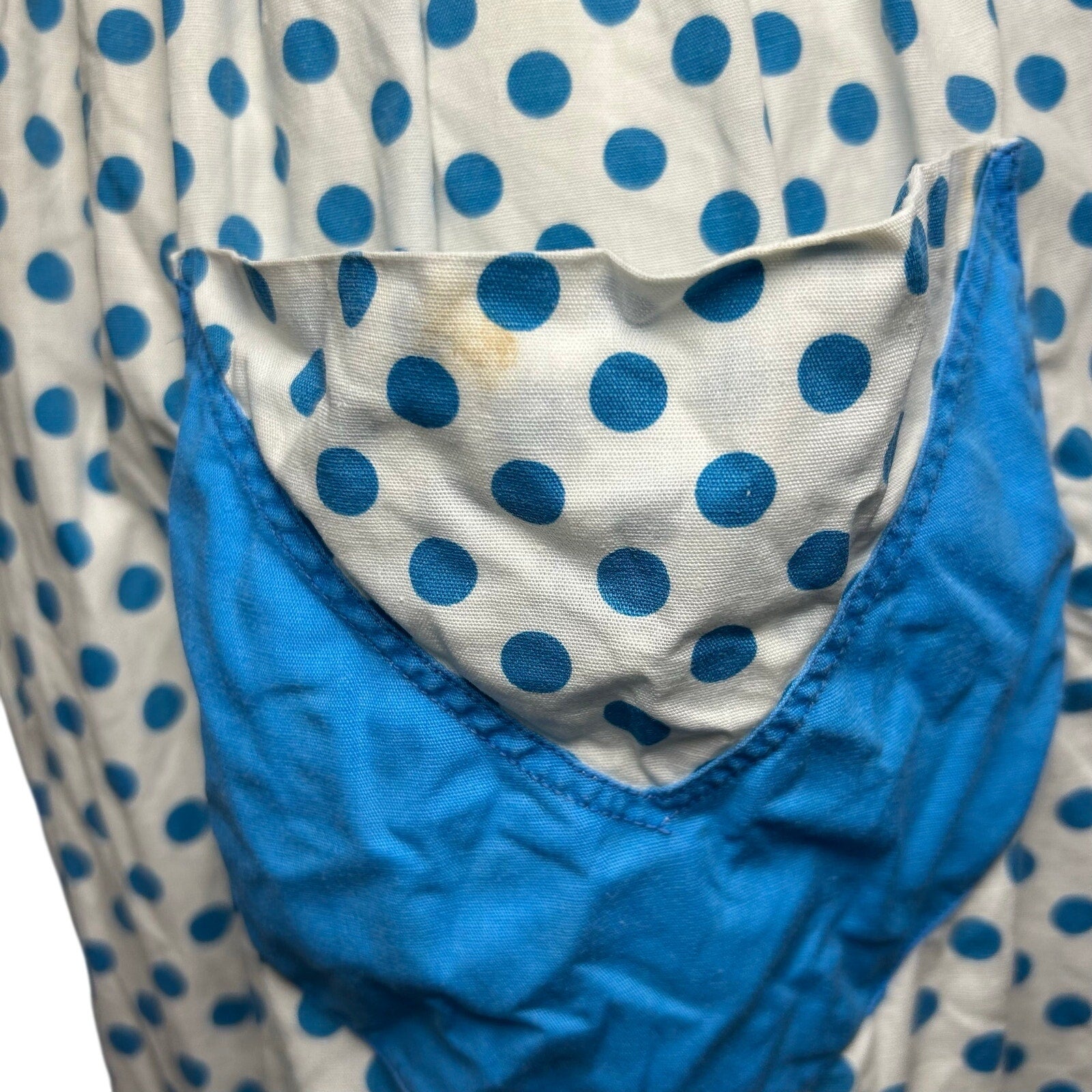 VTG Blue White Cotton Apron Handmade Pocket Polka Dot Cottage Retro Western Boho