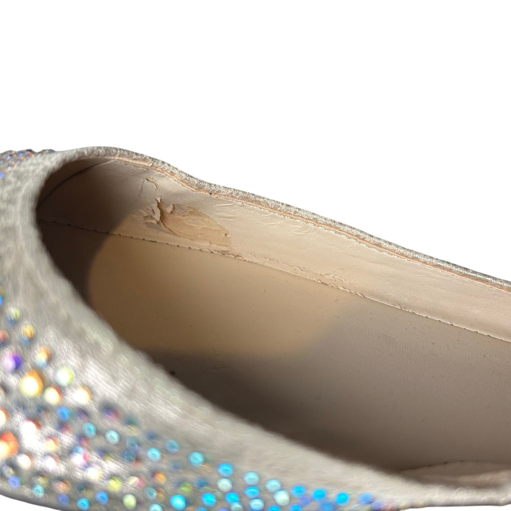 Betsey Johnson Cream Rhinestone Flats Glitter Coquette 8.5 Bridal Whimsigoth