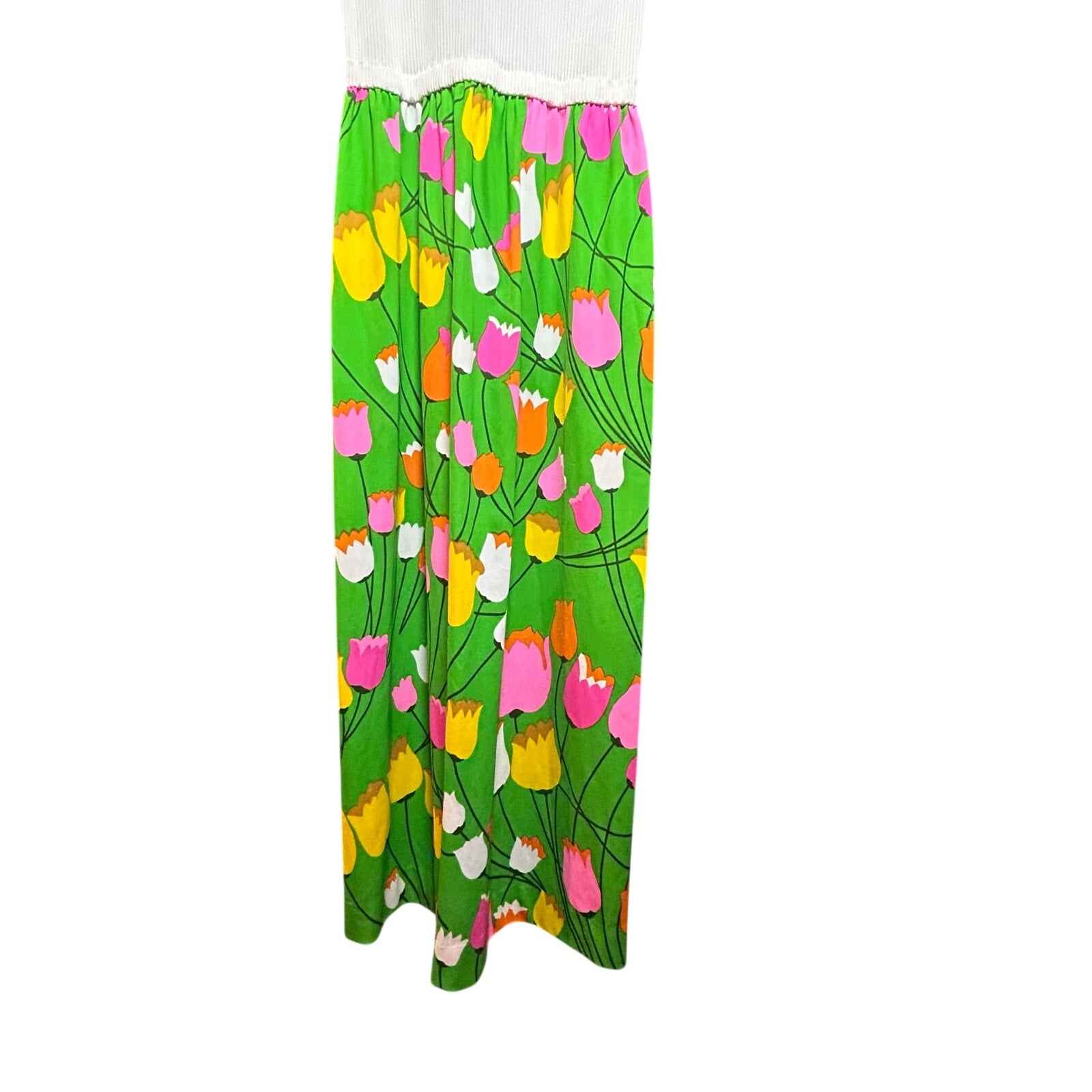 VTG 70s Alison Ayres Maxi Dress Green Floral Retro Tulip Print S Whimsigoth Boho