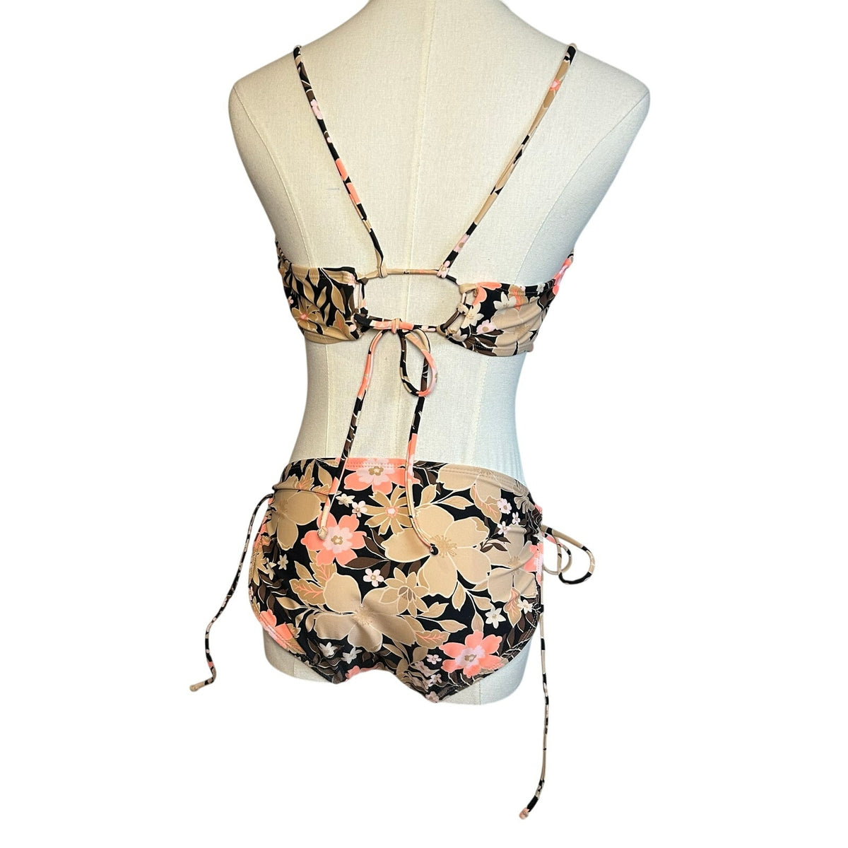 Brown Black String Bikini Set Adjustable Triangle Top Large Boho Casual Coquette