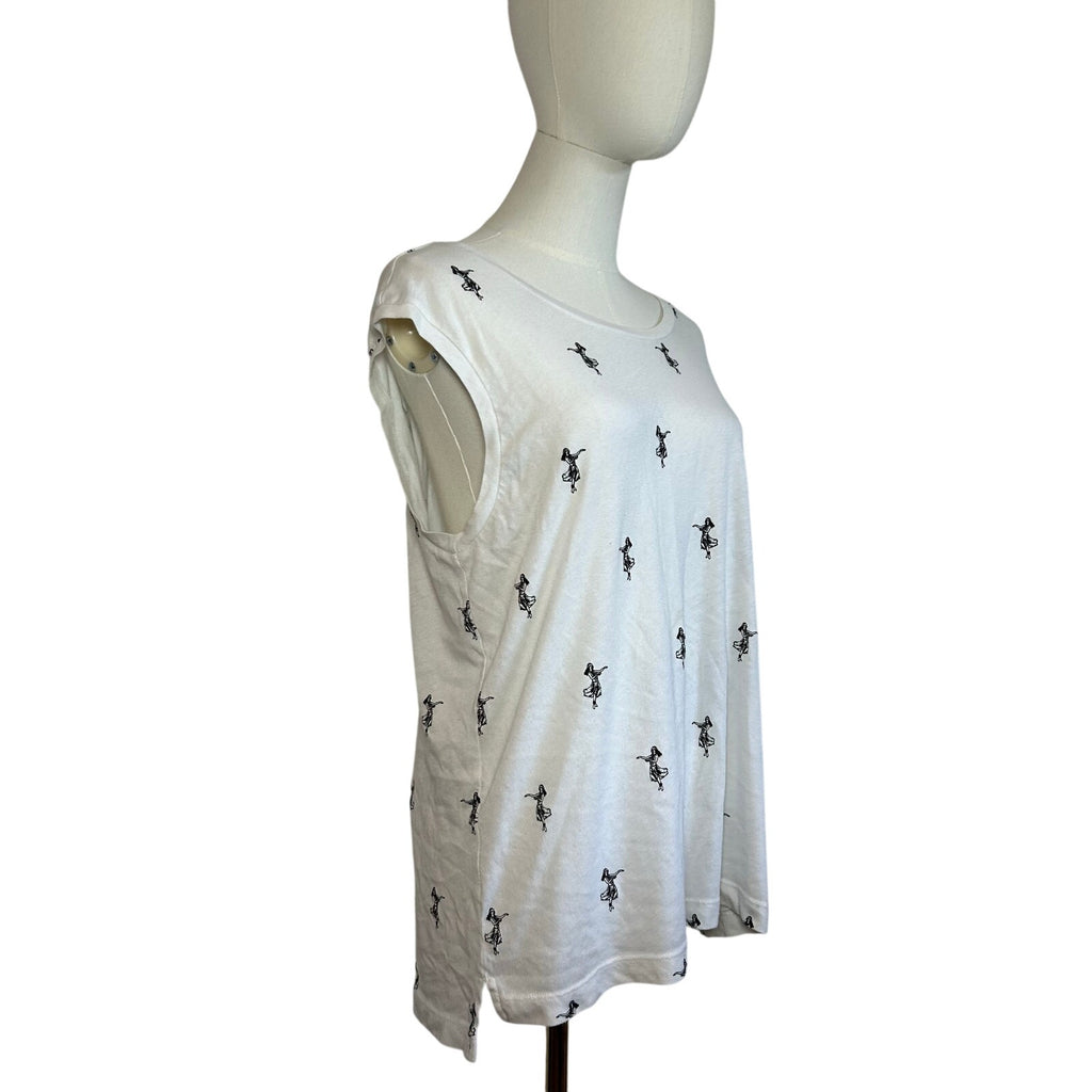 J.CREW Collection Tees Hula Girl Tank Top White Large Casual Hawaii Summer Boho