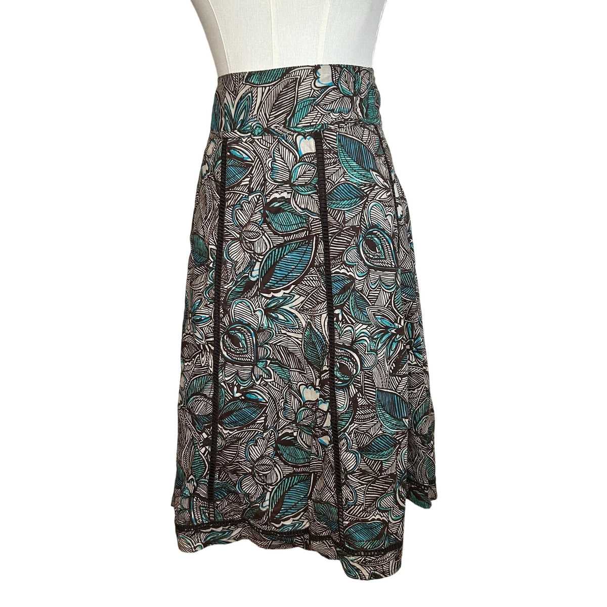 VTG Y2K St. John's Bay Brown Foral Knee Skirt Boho Casual Cottage Retro Cotton