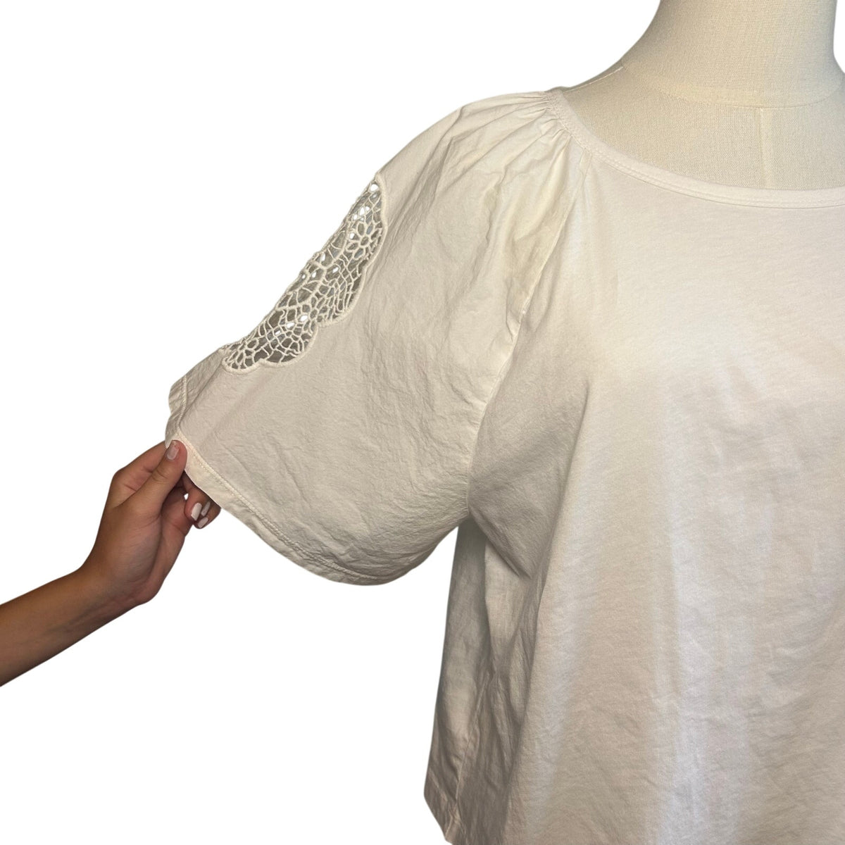 Old Navy Large White Dolman Sleeve Top Lace Detail Boho Casual Jersey Shirt Tee