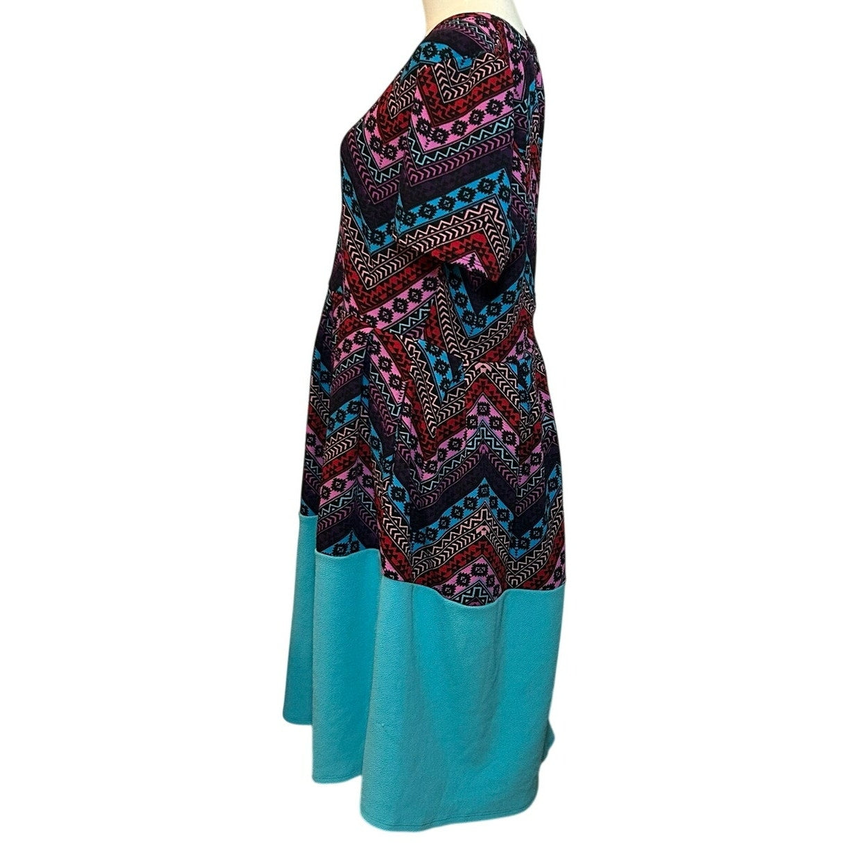 LuLaRoe Amelia Dress Large Multicolor Blue Floral Stretchy Pockets Southwestern