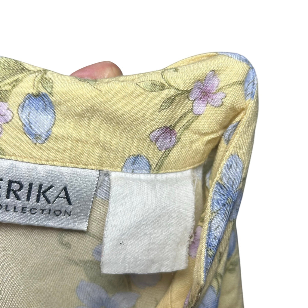 VTG 90s Erika Collection Yellow Floral Maxi Shirt Dress M Cottage Grandma Grunge
