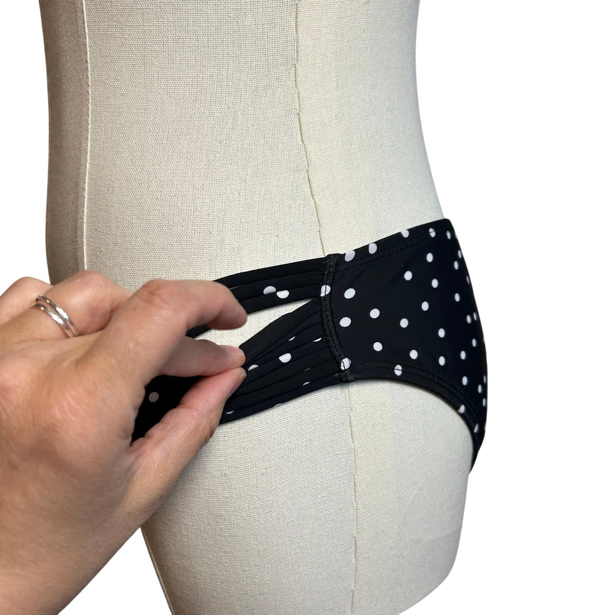 Black White Strappy Side Bikini Bottom Swim Medium Coquette Minimalist Y2K