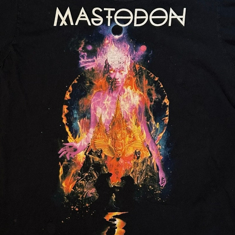 Mastodon Band T-Shirt L Black Boat Neck Custom Cut Streetwear Grunge Goth Metal