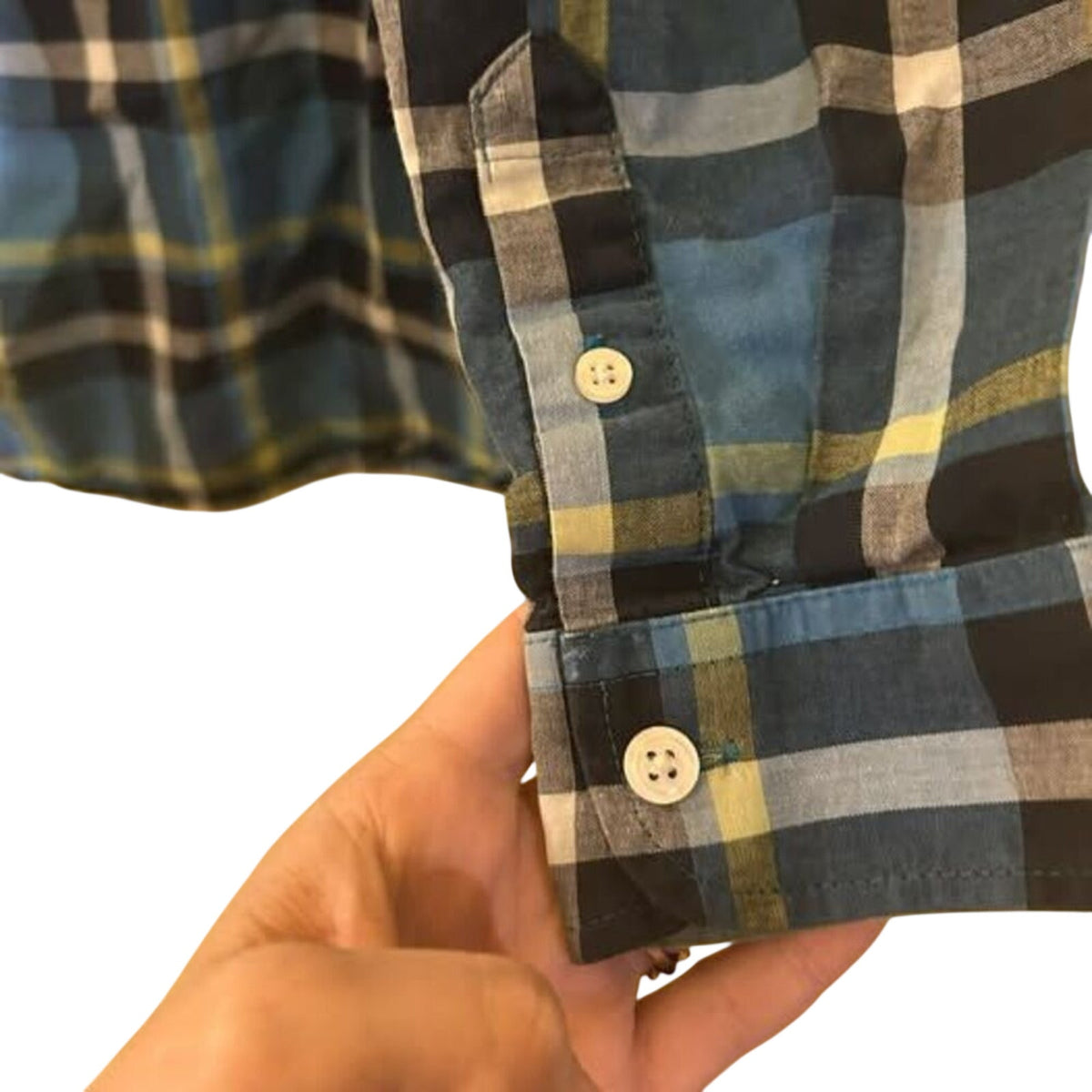 Cat & Jack Boys Blue Green Plaid Shirt Size 6/7 Long Sleeve FLAW
