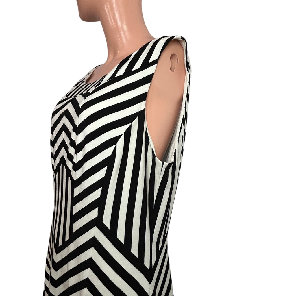 Vera Wang Black White Geometric Sleeveless Cocktail Dress 14 Goth Monochrome