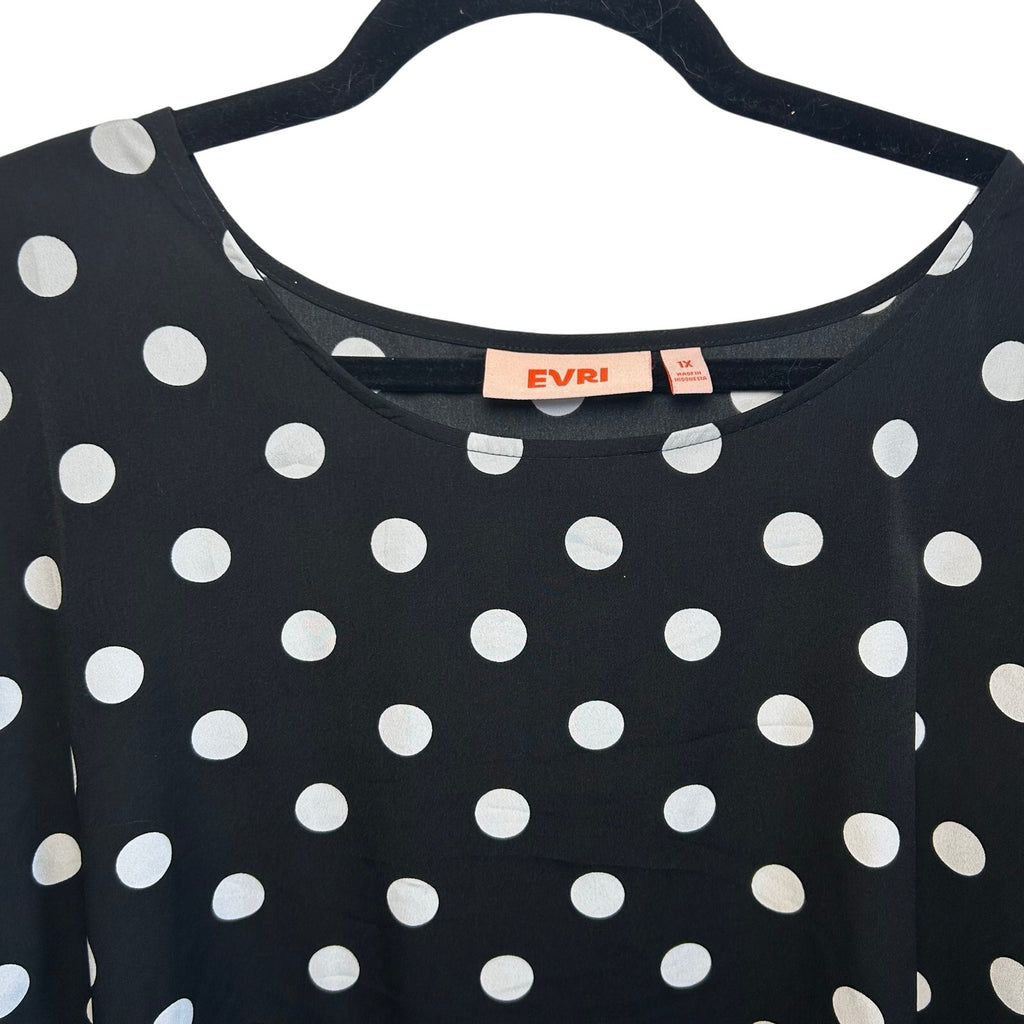 Evri Plus XL Black White Polka Dot Blouse Knit Jersey Plus Size Casual Retro