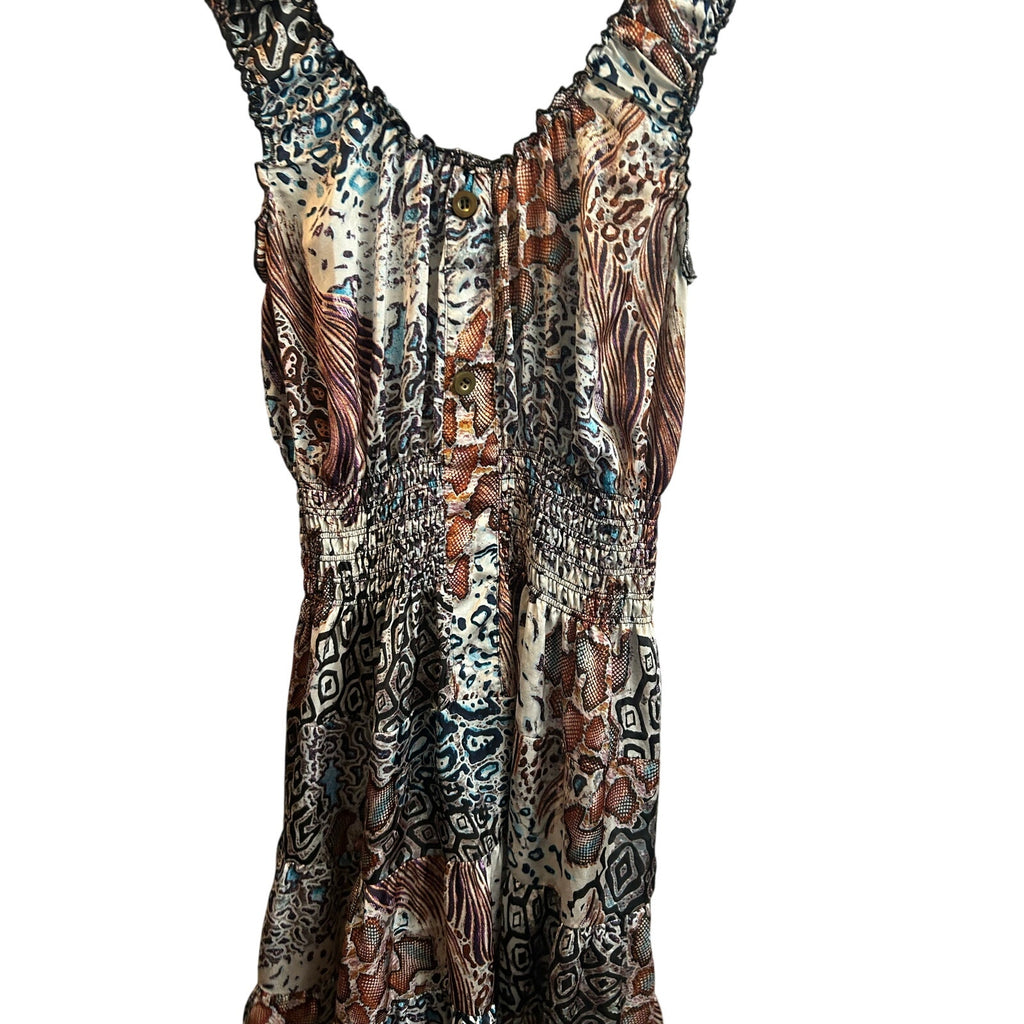 Lapis Animal Print Smocked Dress Multi M Y2K Indie Sleaze Maximalist Midi