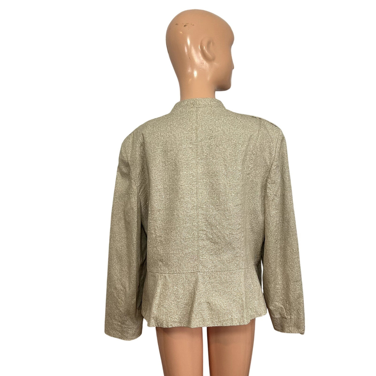 Jones New York Collection 16 Tan Cotton Stretch Moto Peplum Utility Jacket Chic