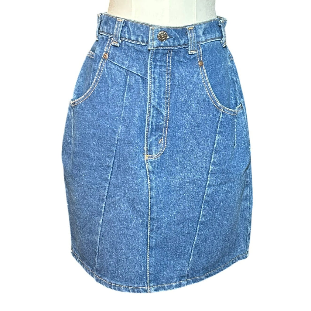 VTG Hunt Club Denim Mini Skirt Made in USA High Waisted Paneled Blue Size 4