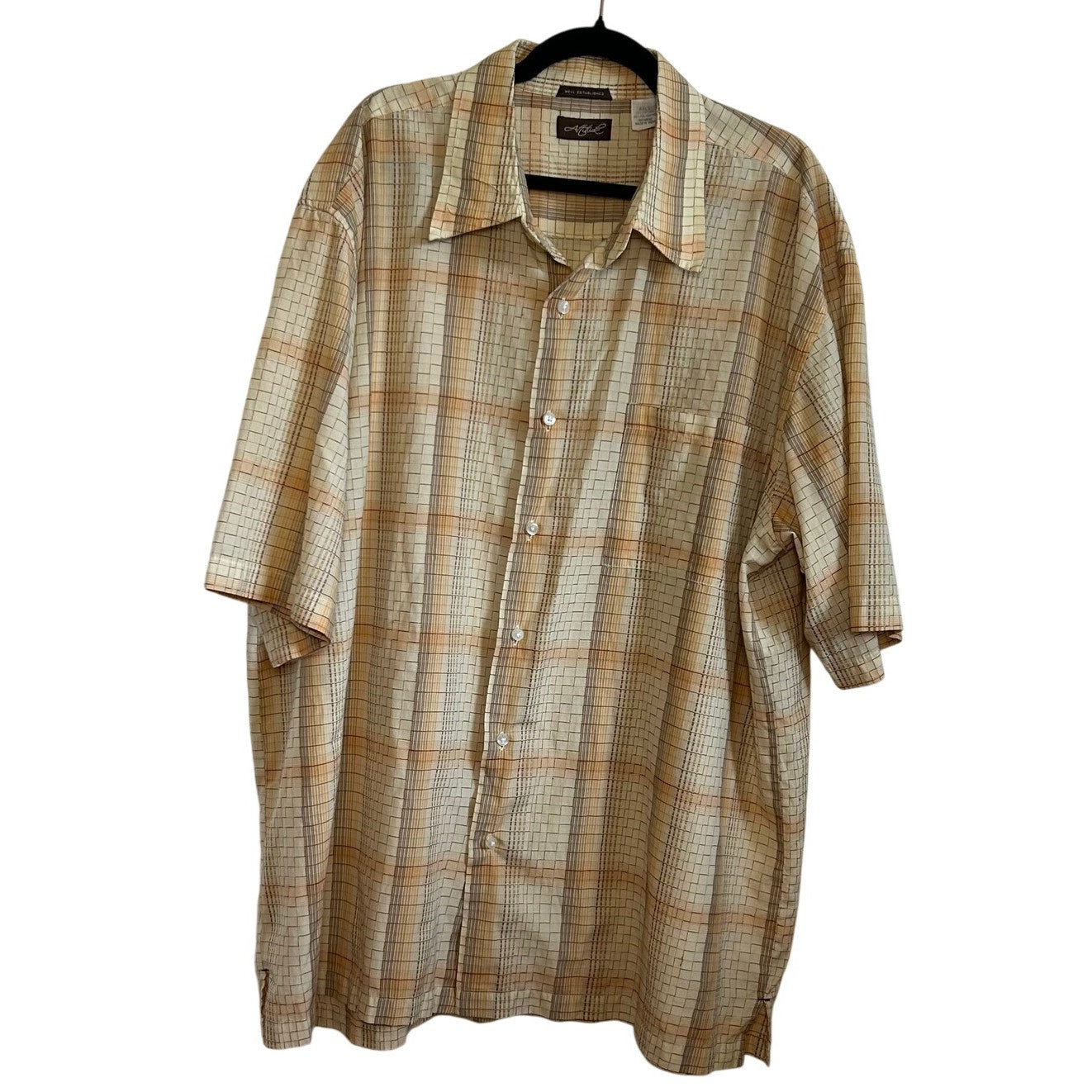 4XLT Attitude Brown Plaid Short Sleeve Casual Button Down Camp Shirt Big Tall