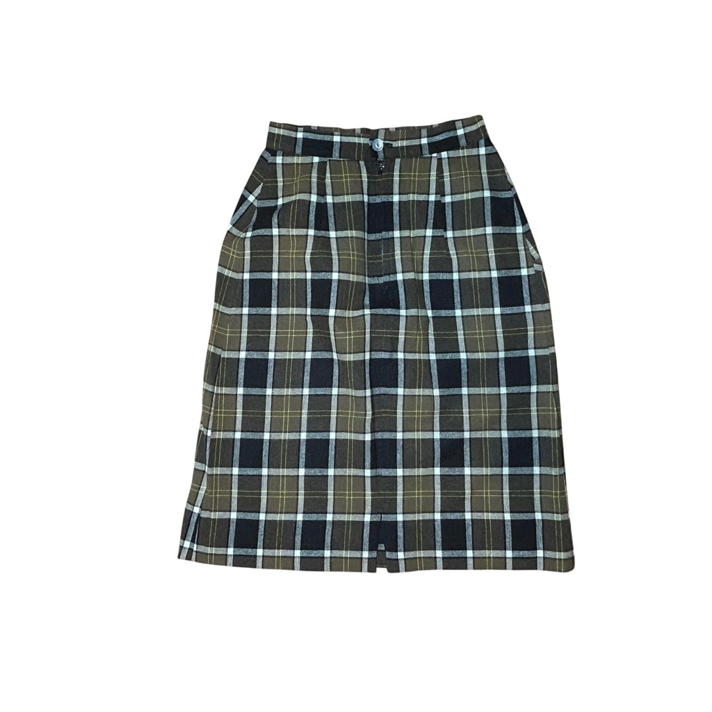 VTG 50s Graff Brown Plaid Wiggle XS Skirt Retro Preppy Dark Academia Twee Casual