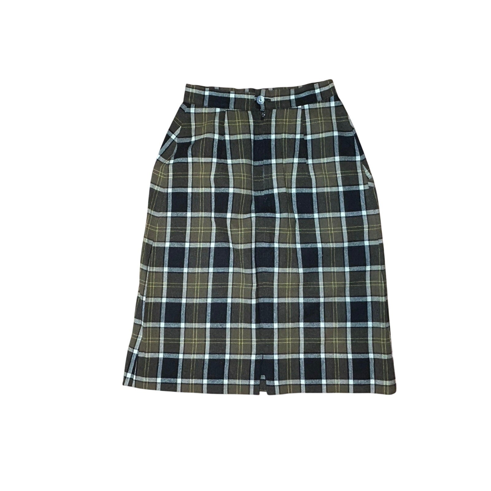 VTG 50s Graff Brown Plaid Wiggle XS Skirt Retro Preppy Dark Academia Twee Casual