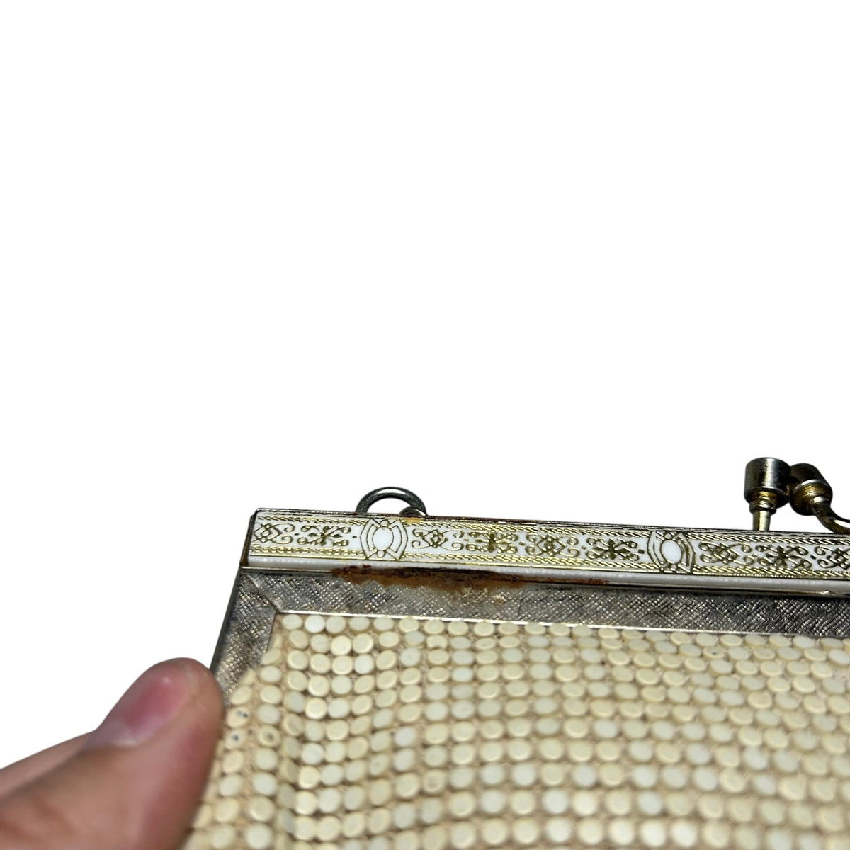 VTG 60s Off White Beaded Evening Bag Ornate Clasp Hong Kong Coquette Glam Retro