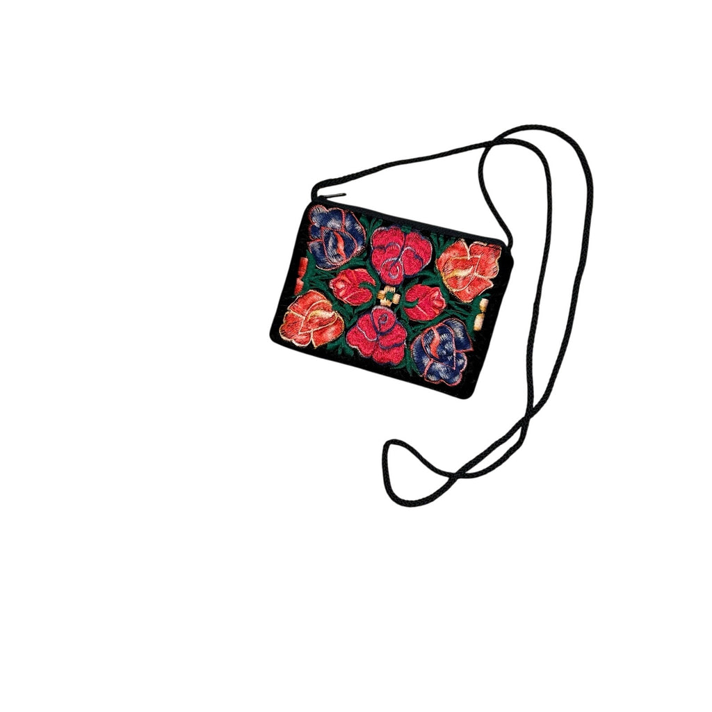 VTG Floral Embroidered Black Velvet Mini Crossbody Bag Boho Whimsigoth