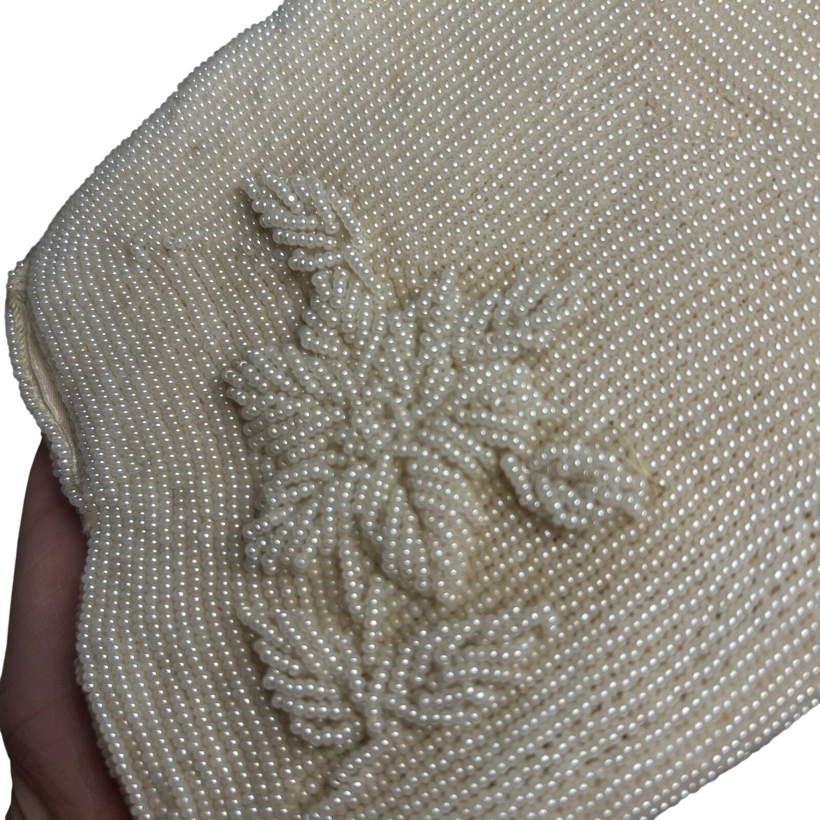 VTG 50s White Beaded Evening Clutch Handbag Retro Glam Unfinished Floral Twee