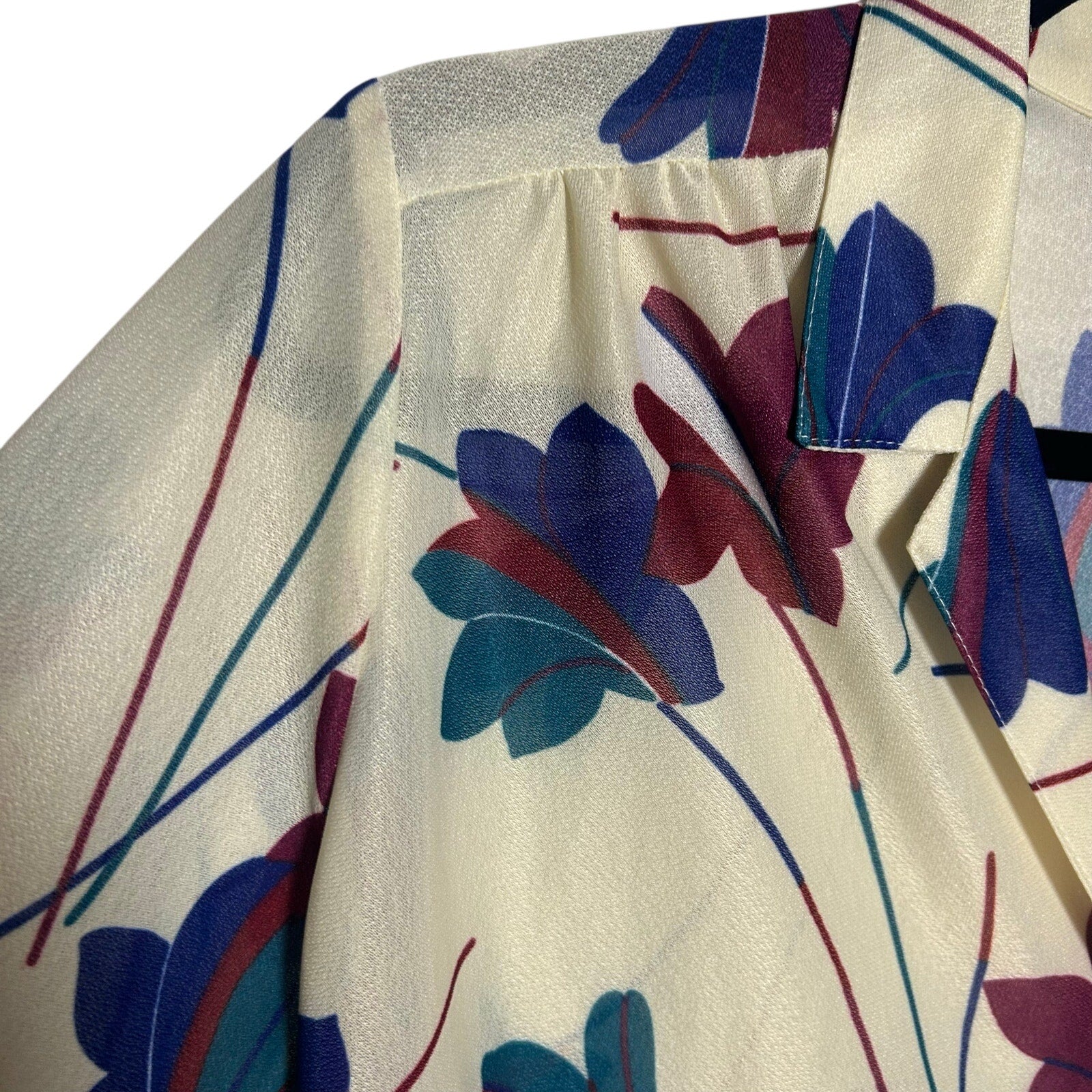 VTG Vera Neumann Ivory Floral Button Up Blouse Large Whimsygoth Boho Retro 70s