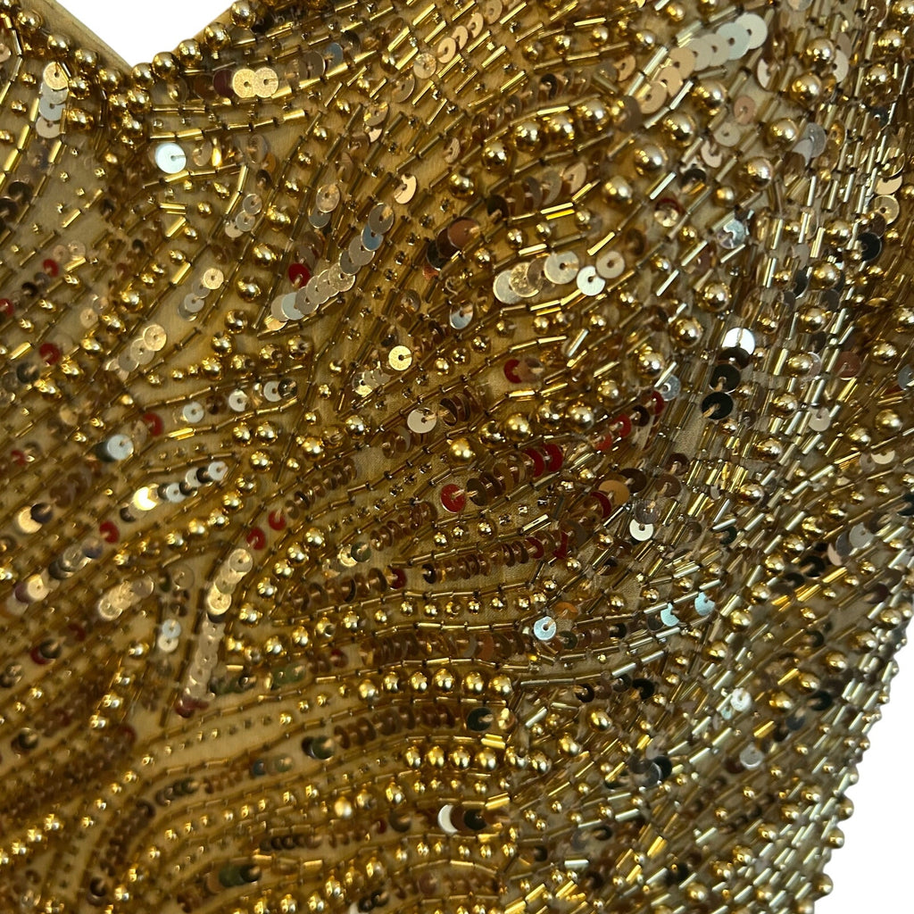 VTG Nite Line AJ Bari Gold Beaded Silk Dress Sweetheart Evening Gown 4 Trophy