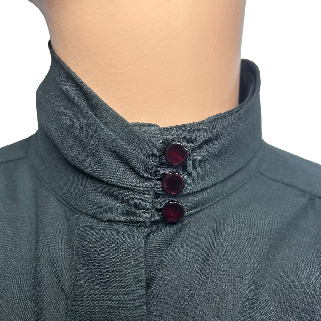 VTG 80s Laura Mae Black Mock Neck L Button Down Pleated Top Dark Academia