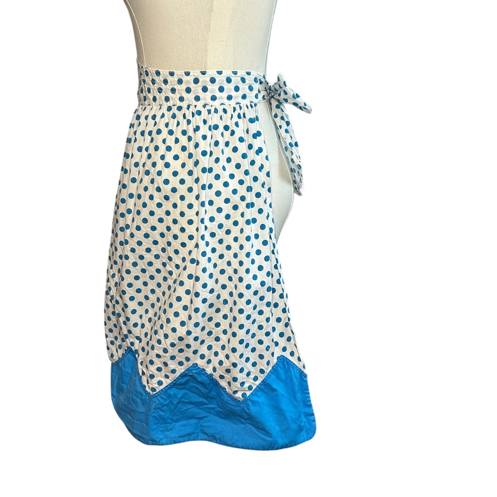 VTG Blue White Cotton Apron Handmade Pocket Polka Dot Cottage Retro Western Boho