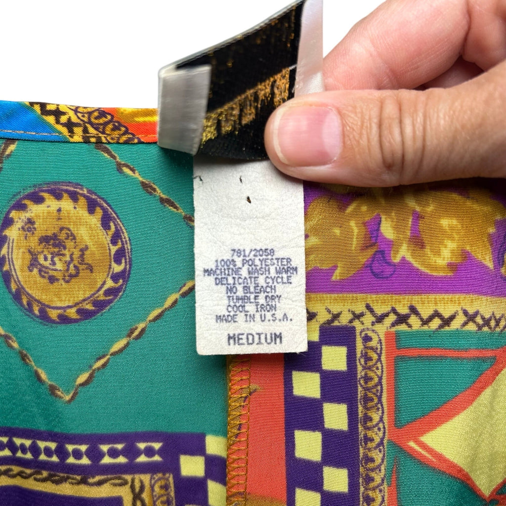 VTG 80s Multicolor Geometric L Short Sleeve Top Office Siren Maximalist Retro