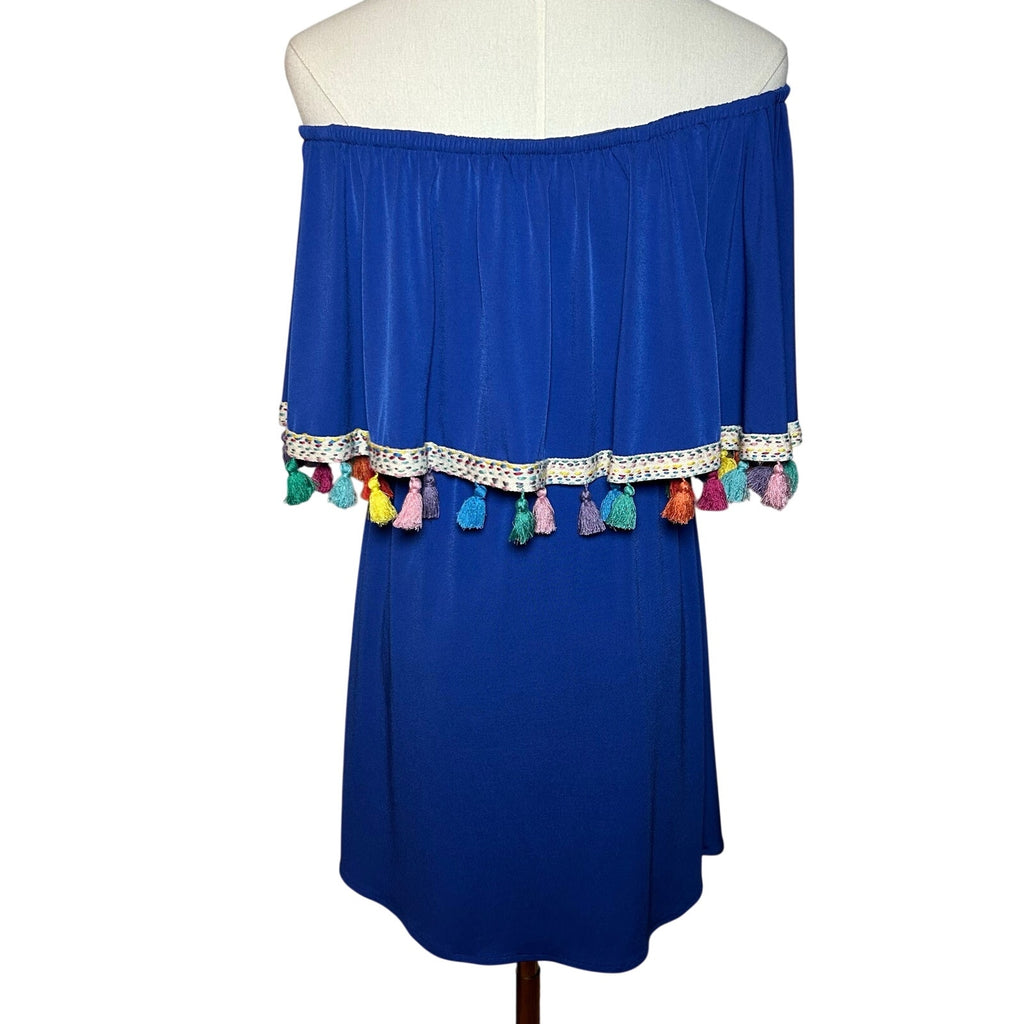 Judith March Blue Off Shoulder Resort Cover Up Mini Dress S Coquette Y2K Retro