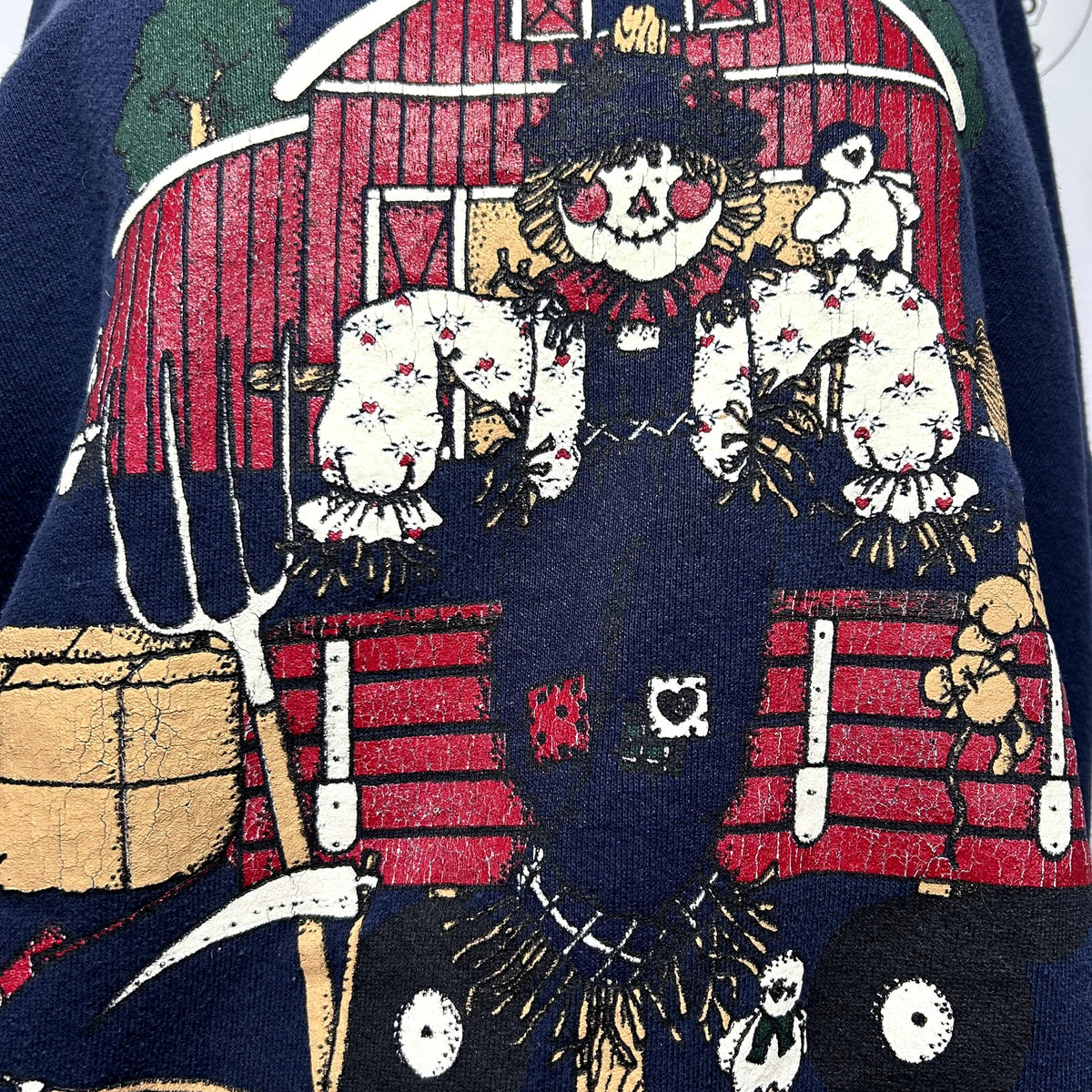 VTG 90s L Navy Farm Scarecrow Sweatshirt Teacher Grandmacore Cottagecore Barn
