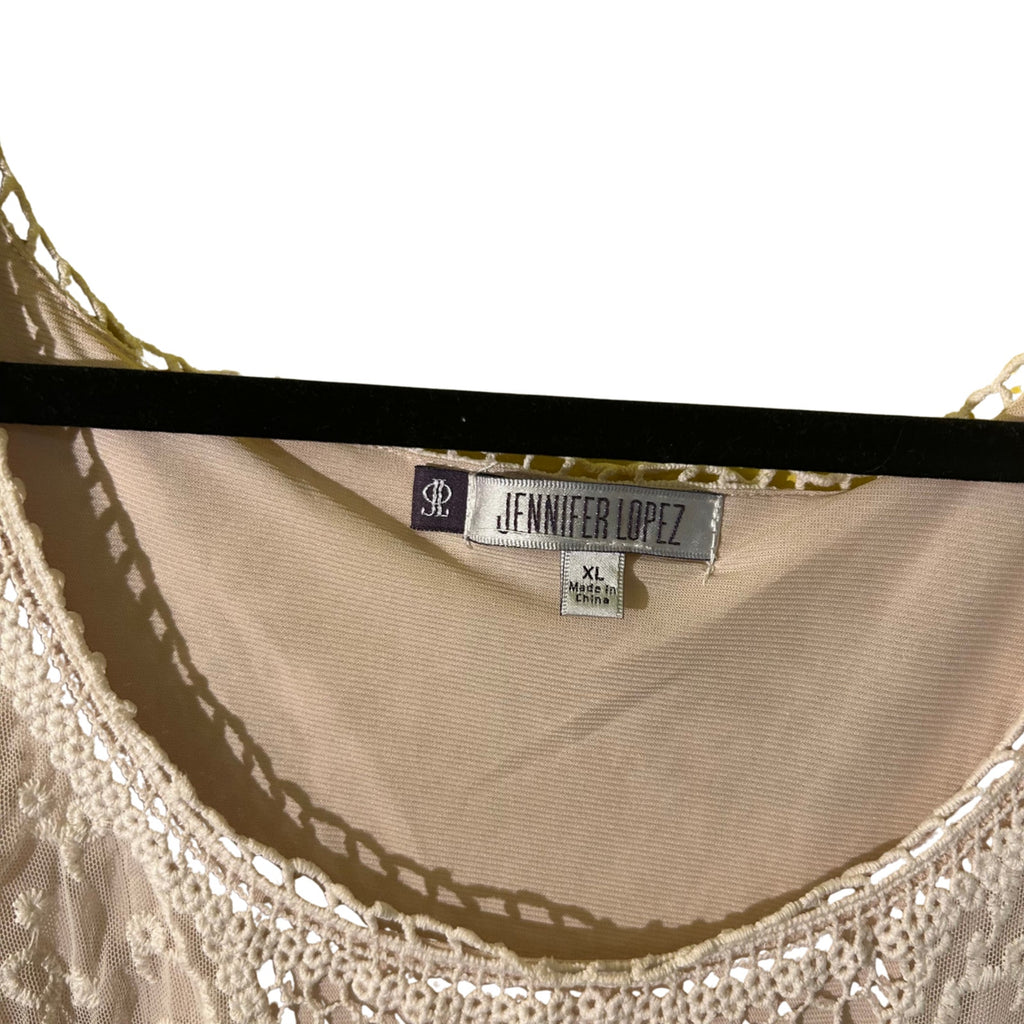 JLo Collection Lace Mini Dress Womens XL Cream Boho Y2K 2010s Whimsygoth