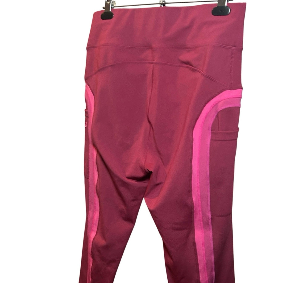 Pop Fit High Waisted Pocket Leggings Magenta Pink 2X Activewear Yoga Two Tone