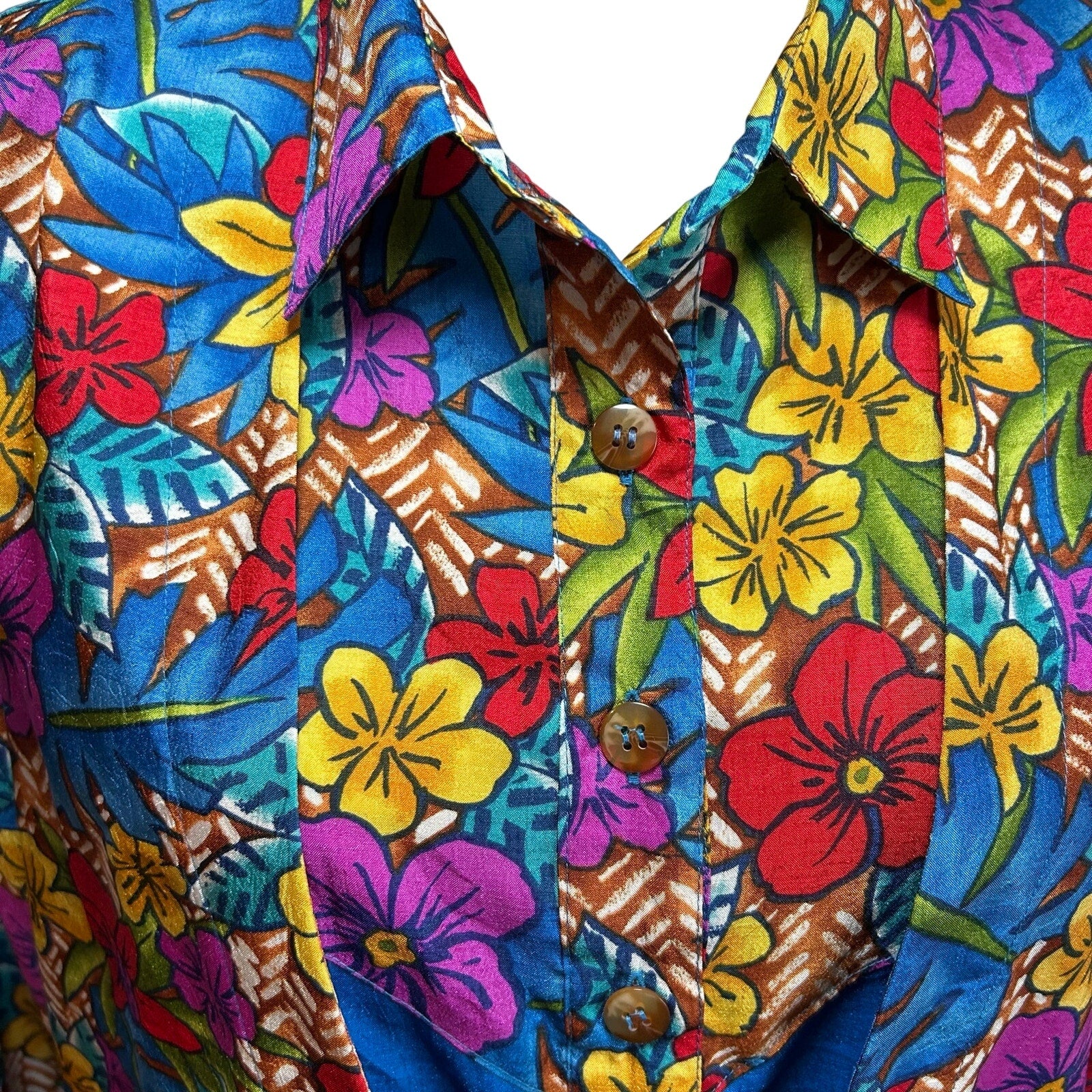 VTG 70s Bechamel 3pc Floral Set Whimsigoth Blue Tropical Jacket Shirt Pants Boho
