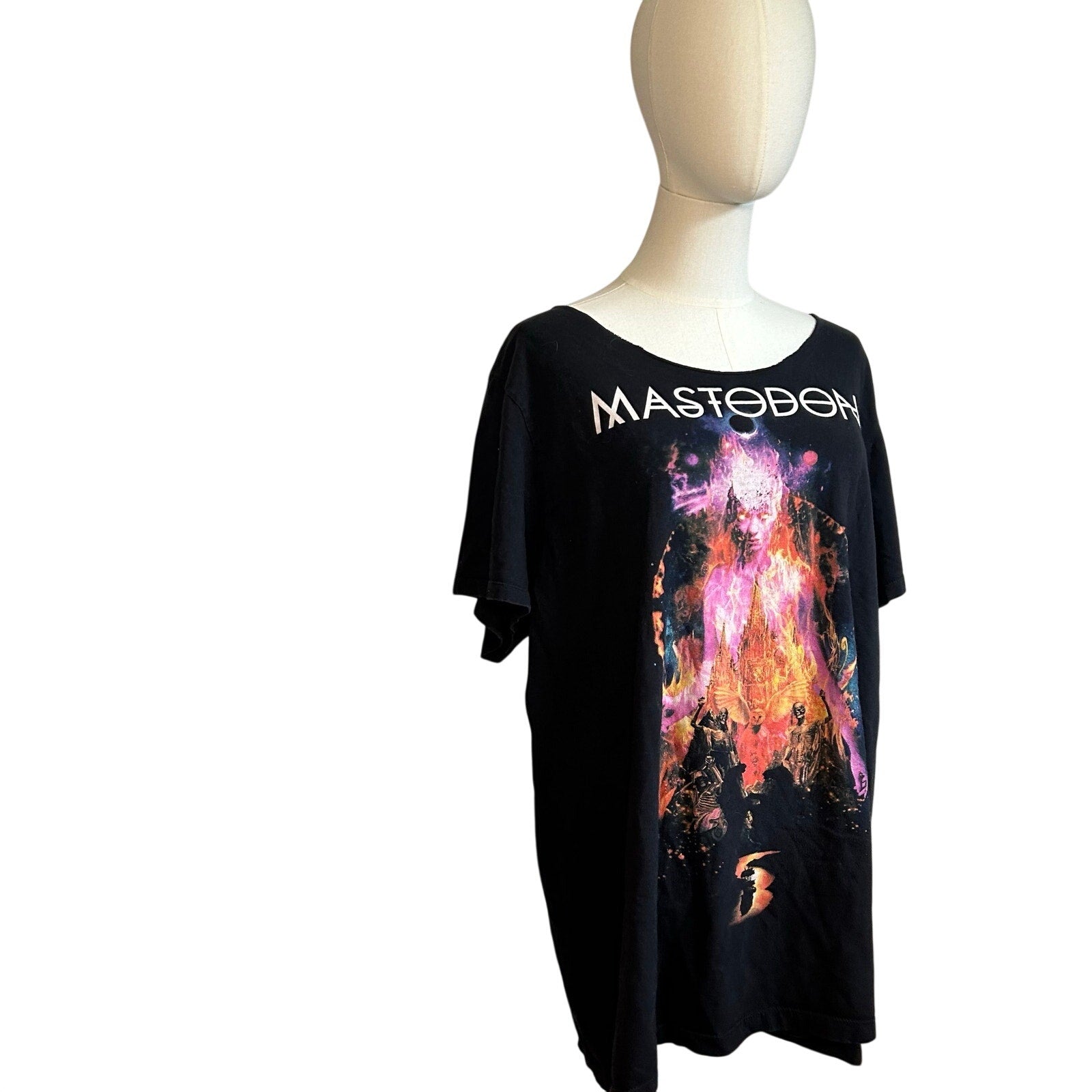 Mastodon Band T-Shirt L Black Boat Neck Custom Cut Streetwear Grunge Goth Metal