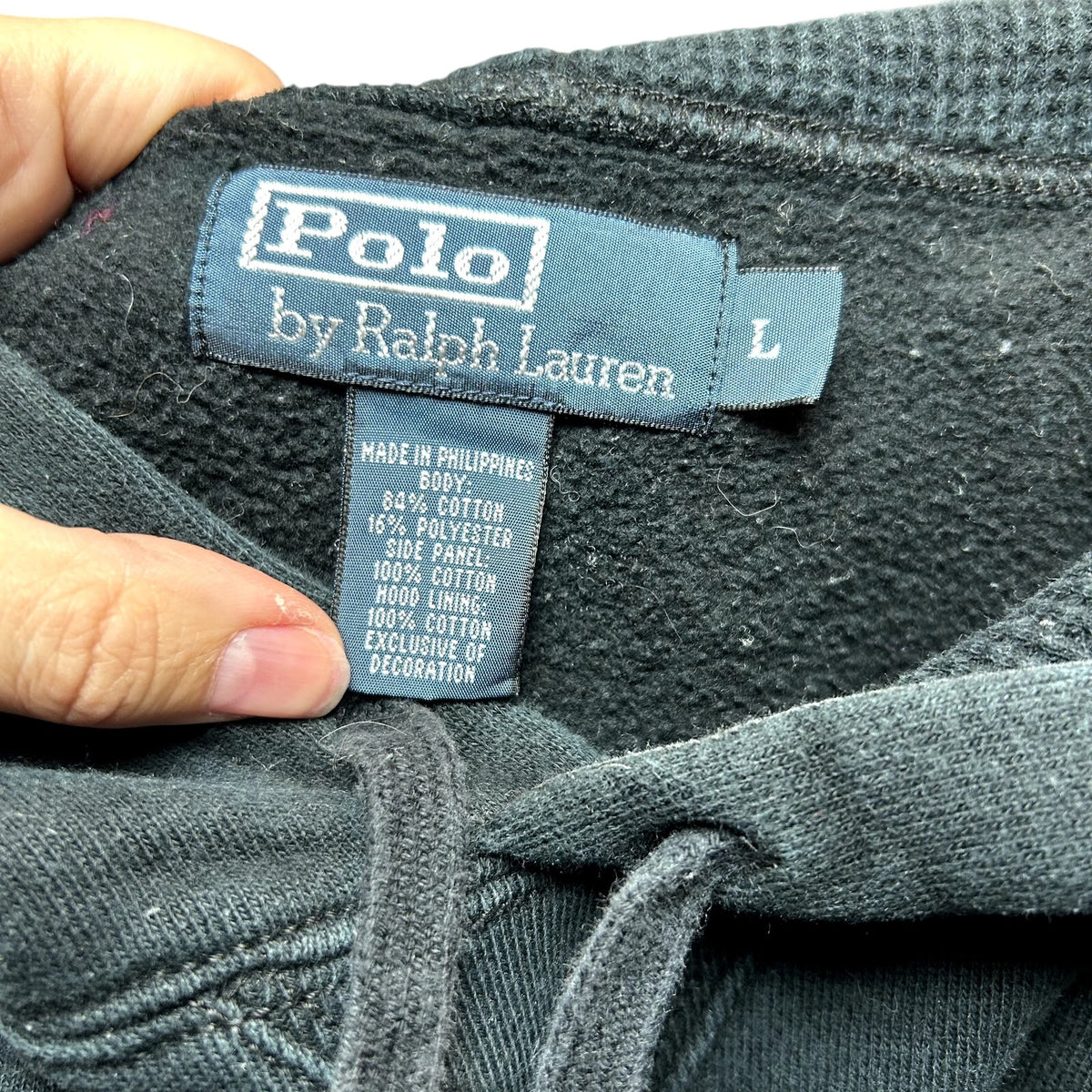 Polo Ralph Lauren L Black Waffle Lined Fleece Team Captain Pullover Hoodie Pony