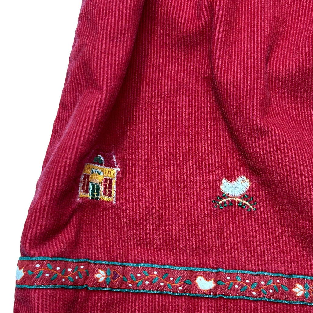 VTG 90s Jacadi Paris 3T Red Corduroy Sailor Collar Birdhouse Dress Embroidered