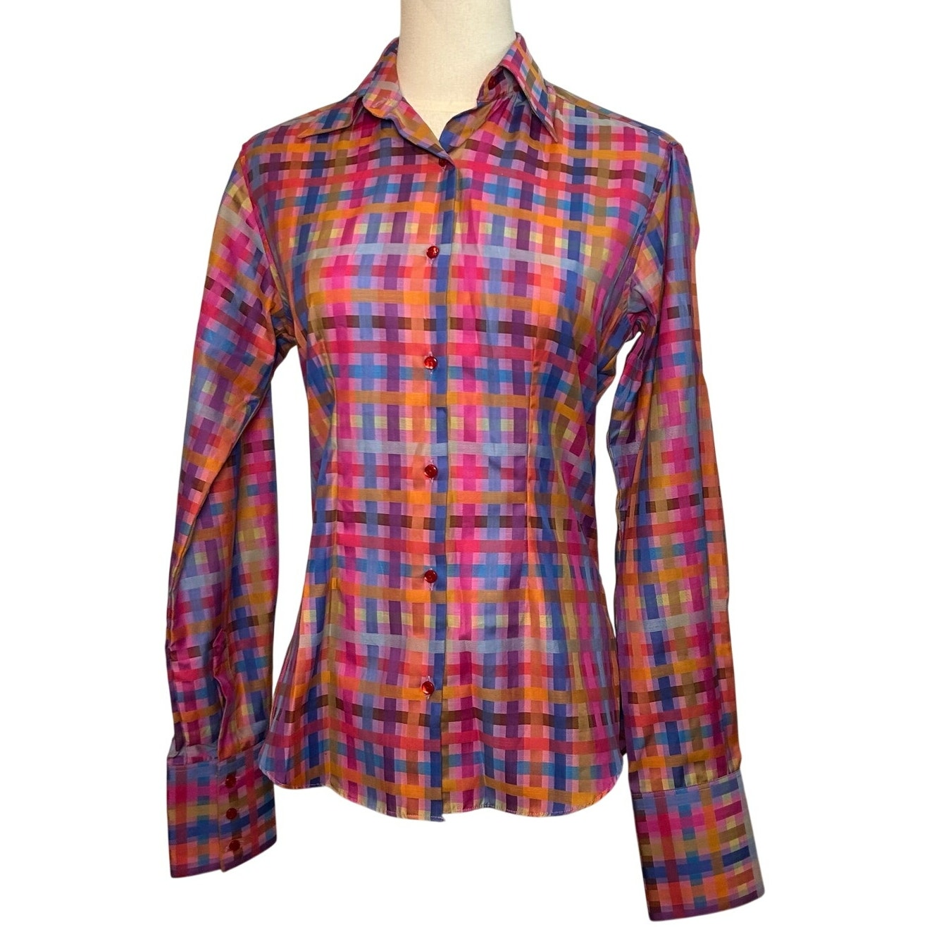 VTG 90s John Braye Florence Grid Print Button Down Shirt Small Office Siren Y2K
