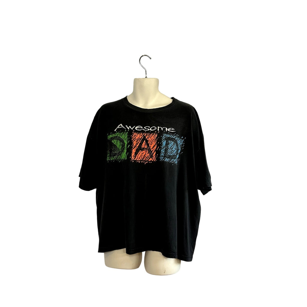 VTG 90s TSI 2XL Black Awesome Dad Graphic T-Shirt Grunge Thrashed Distressed