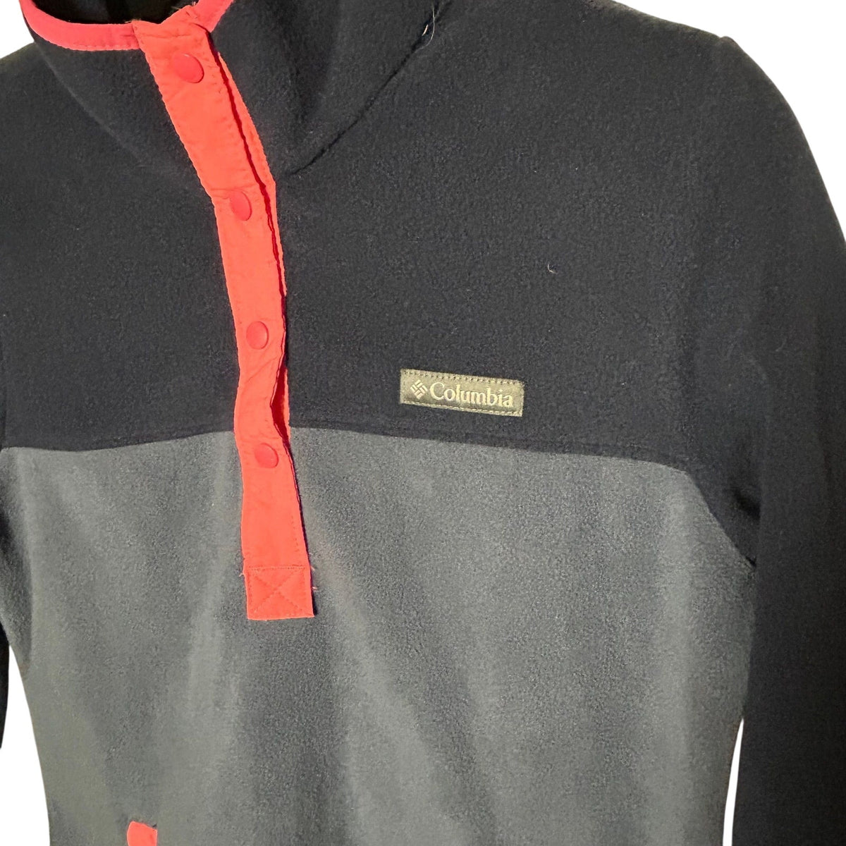 Columbia Navy Grey Pink Trim Benton Springs Fleece Snap Pullover Gorpcore Hike