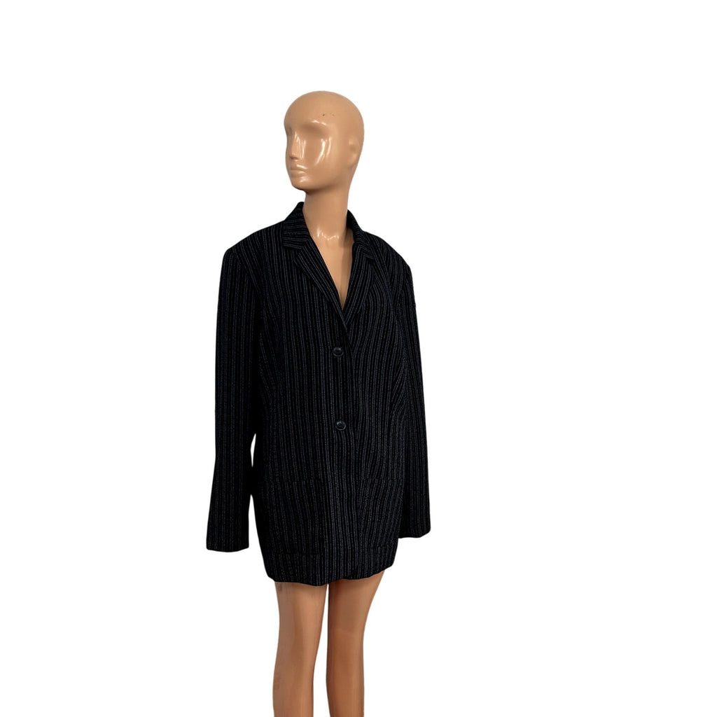 Karen Scott 18 Navy Blue Pinstripe Single Breasted Lined Career Blazer Jacket