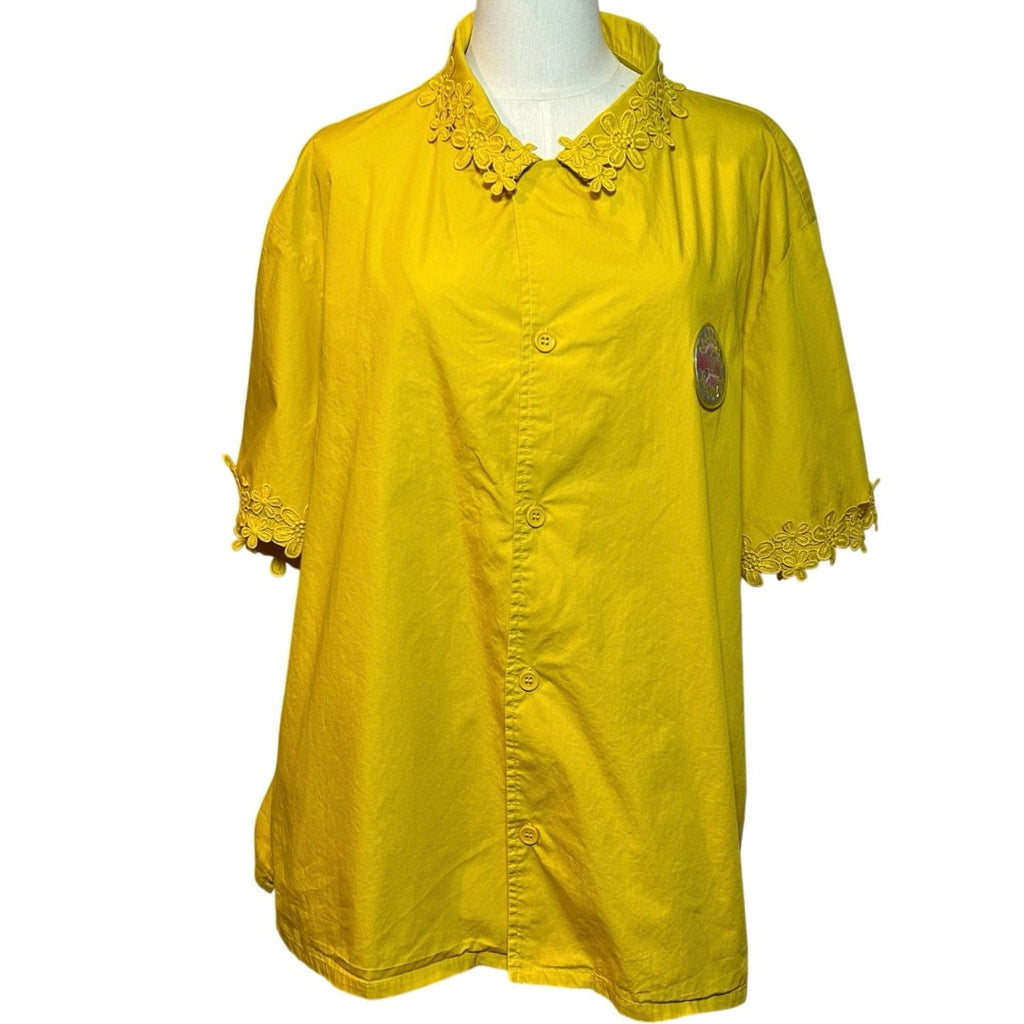 Savage X Fenty Yellow Floral Lace Trim 100% Cotton Shirt Plus Size 2X