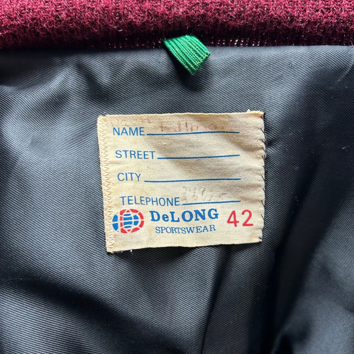 VTG 80s DeLong Archival Varsity Letter Jacket Maroon Black Leather 42 Grunge