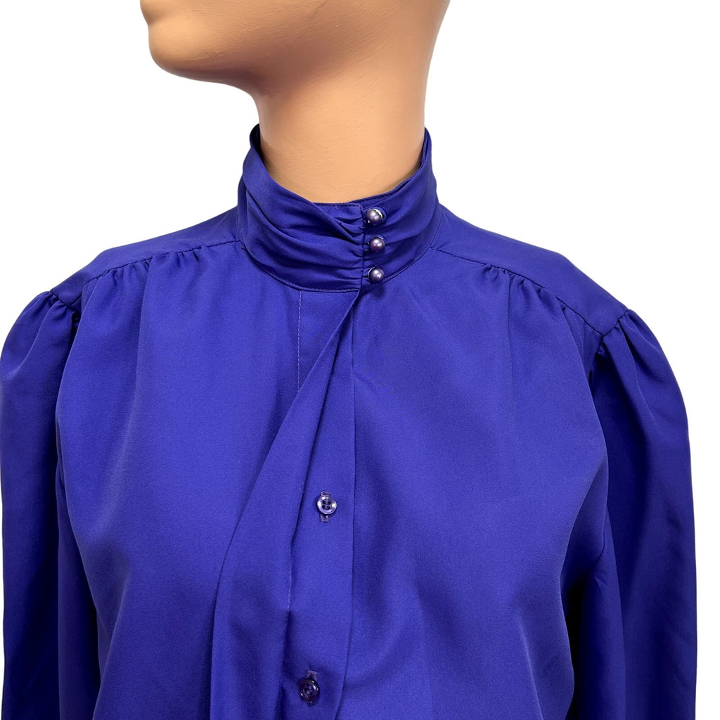 VTG 80s Laura Mae M Purple Blouse Asymmetric Mock Neck Retro Office Siren Twee