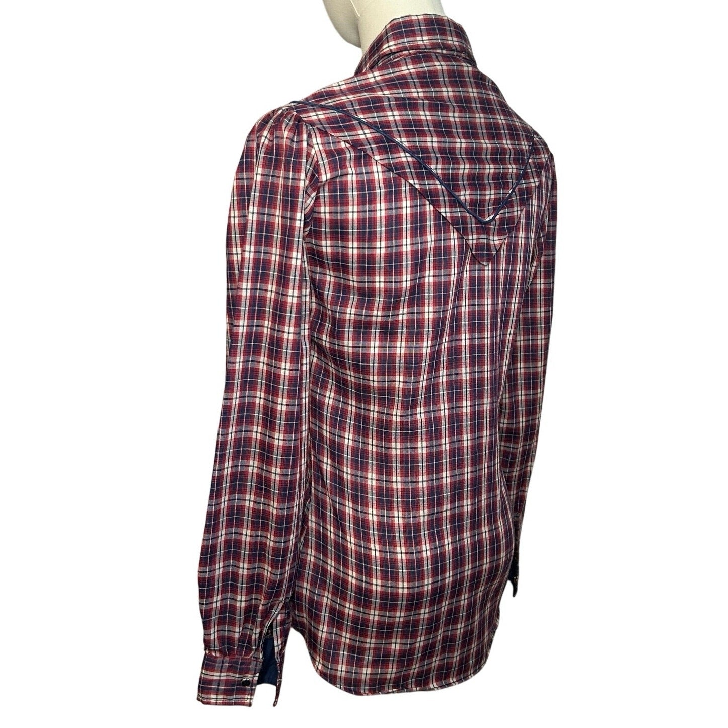 VTG 70s Kenny Rogers XS/S Western Red Plaid Snap Puff Sleeve Shirt Cottage Boho
