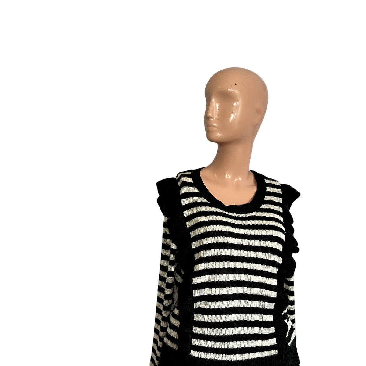 Jack by BB Dakota Black White Striped M Knit Sweater Preppy Ruffle Trim Coquette