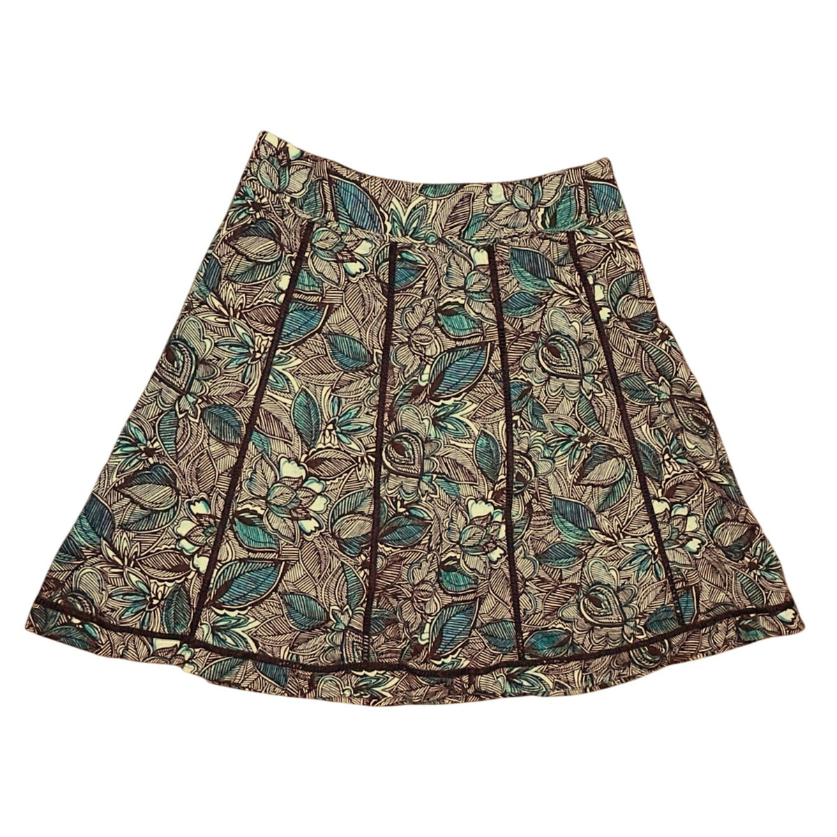 VTG Y2K St. John's Bay Brown Foral Knee Skirt Boho Casual Cottage Retro Cotton