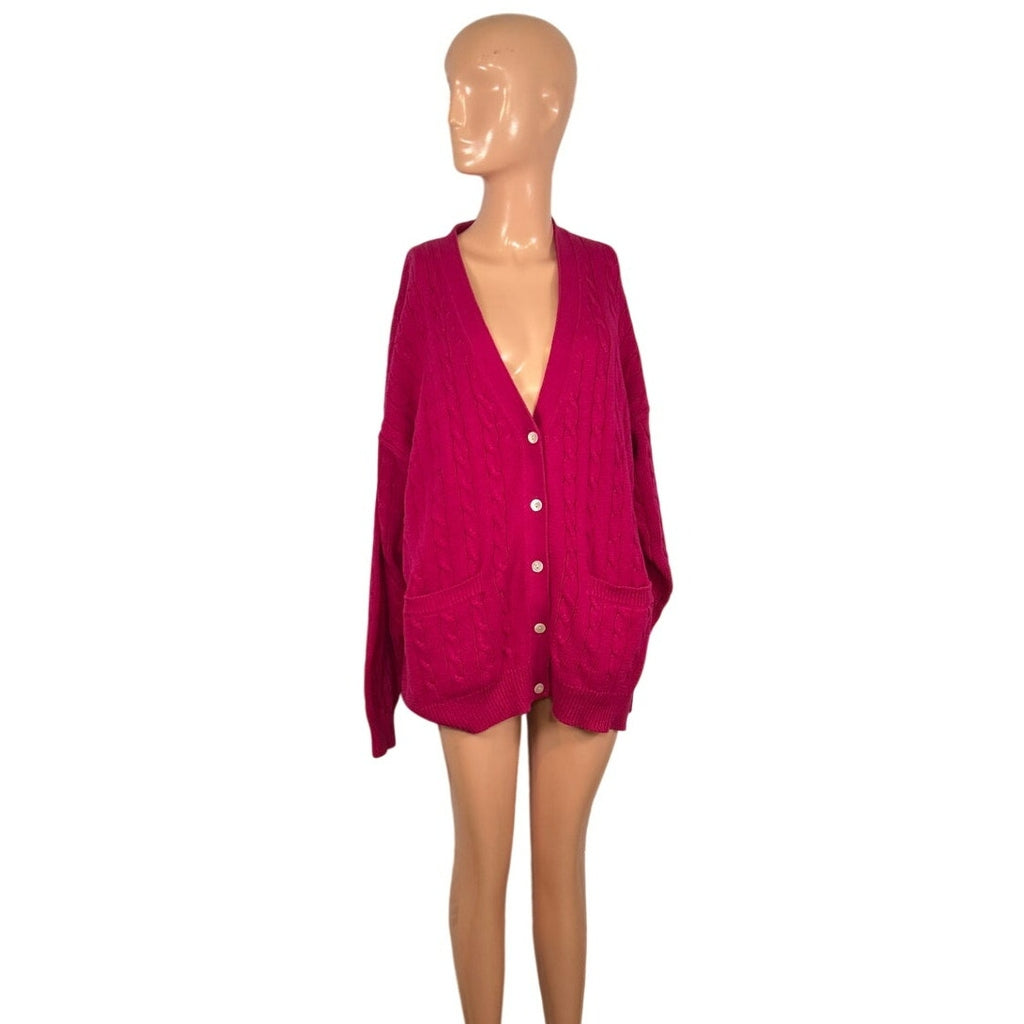 VTG 90s Talbots M Pink Cable Knit Barbiecore Cardigan Sweater Preppy Retro