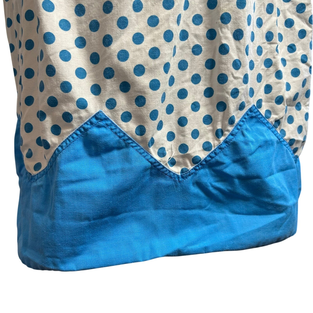 VTG Blue White Cotton Apron Handmade Pocket Polka Dot Cottage Retro Western Boho