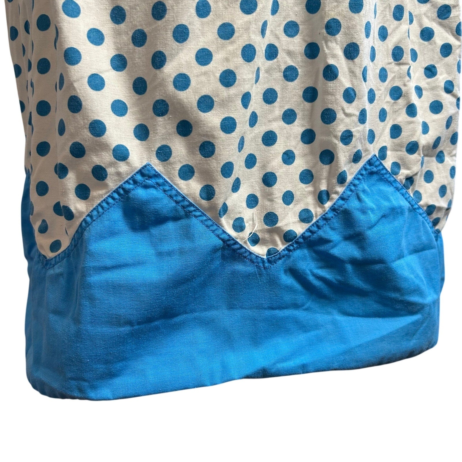 VTG Blue White Cotton Apron Handmade Pocket Polka Dot Cottage Retro Western Boho